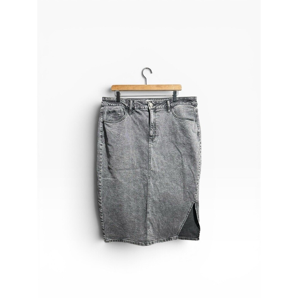 Ava & Viv MIDI Skirt Women’s 17 Side Slit Coquette Whimsy Dark Wash Denim